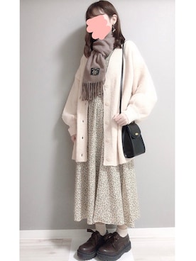 「モヘアカーディガン」｜「アイテム（ワンピース/ドレス）」を使った、nicoさん（レディース・153cm）の秋コーディネート