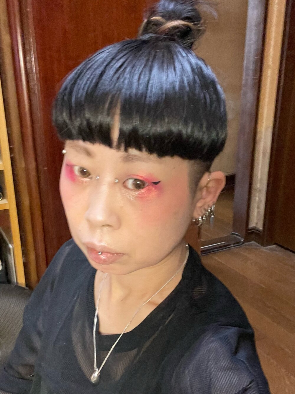 「SHEINのアイテム（その他トップス、ブラック系）」を使った、nekonekomaiさん（レディース・156cm）の夏コーディネートの1枚目の写真