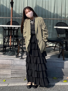 「アイテム（テーラードジャケット、イエロー系）」を使った、tomokaさん（レディース・153cm）の夏コーディネート