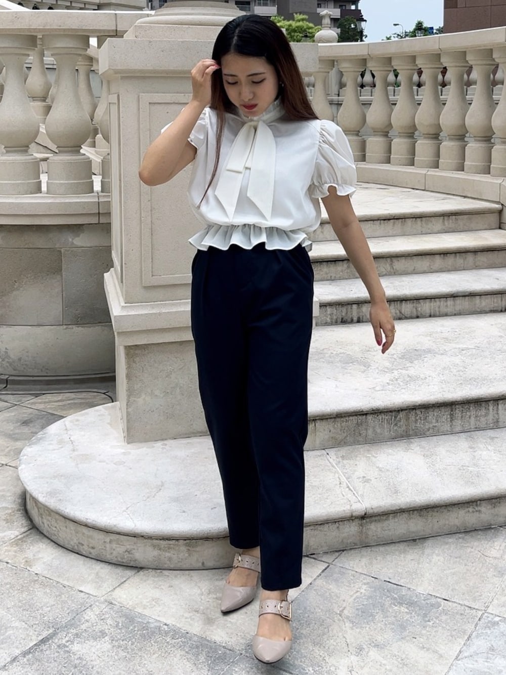 MIRO AMURETTE（ミロアミュレット）の「peplum ribbon blouse