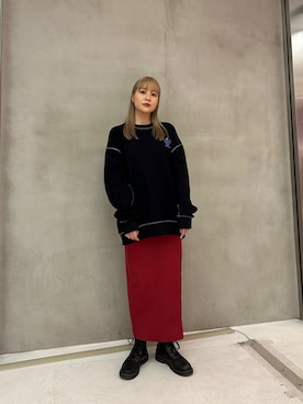 「レッドコーデ」｜「アイテム（ブーツ）」を使った、rei113008さん（レディース・165cm）の秋コーディネート