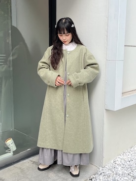 「merry jenny（メリージェニー）のアイテム（ノーカラーコート）」を使った、ayakaさん（レディース・156cm）の秋コーディネート