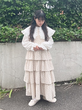 「merry jenny（メリージェニー）のアイテム（ジャンパースカート）」を使った、ayakaさん（レディース・156cm）の夏コーディネート