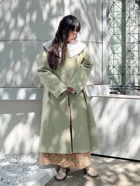 「merry jenny（メリージェニー）のアイテム（ノーカラーコート）」を使った、ayakaさん（レディース・156cm）の秋コーディネート
