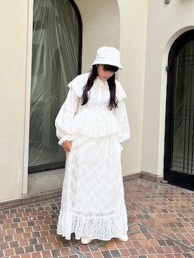 「merry jenny（メリージェニー）のlace laceストラップロングスカート（スカート）」を使った、ayakaさん（レディース・156cm）の夏コーディネート