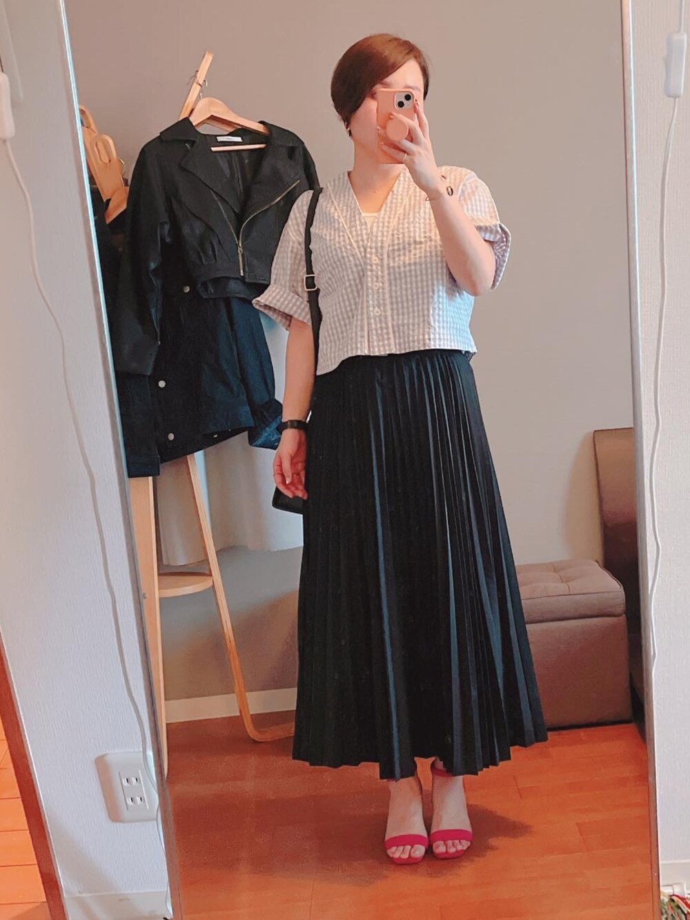 「大人カジュアル、オトナカジュアル、プチプラ、ootd、ママファッション、骨格ストレート」｜「Te chichiのアイテム（スカート、ブラック系）」を使った、やすよしさん（レディース・158cm）の夏コーディネートの1枚目の写真