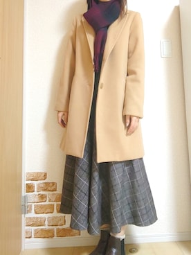 「Honeys（ハニーズ）のアイテム（チェスターコート）」を使った、chiroさん（レディース・163cm）の冬コーディネート