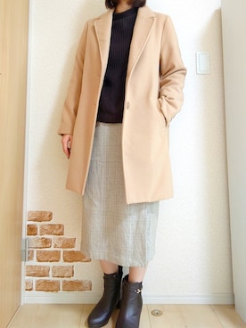 「Honeys（ハニーズ）のアイテム（チェスターコート）」を使った、chiroさん（レディース・163cm）の冬コーディネート