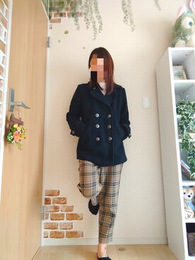 「Honeys（ハニーズ）のアイテム（ピーコート）」を使った、chiroさん（レディース・163cm）の秋コーディネート