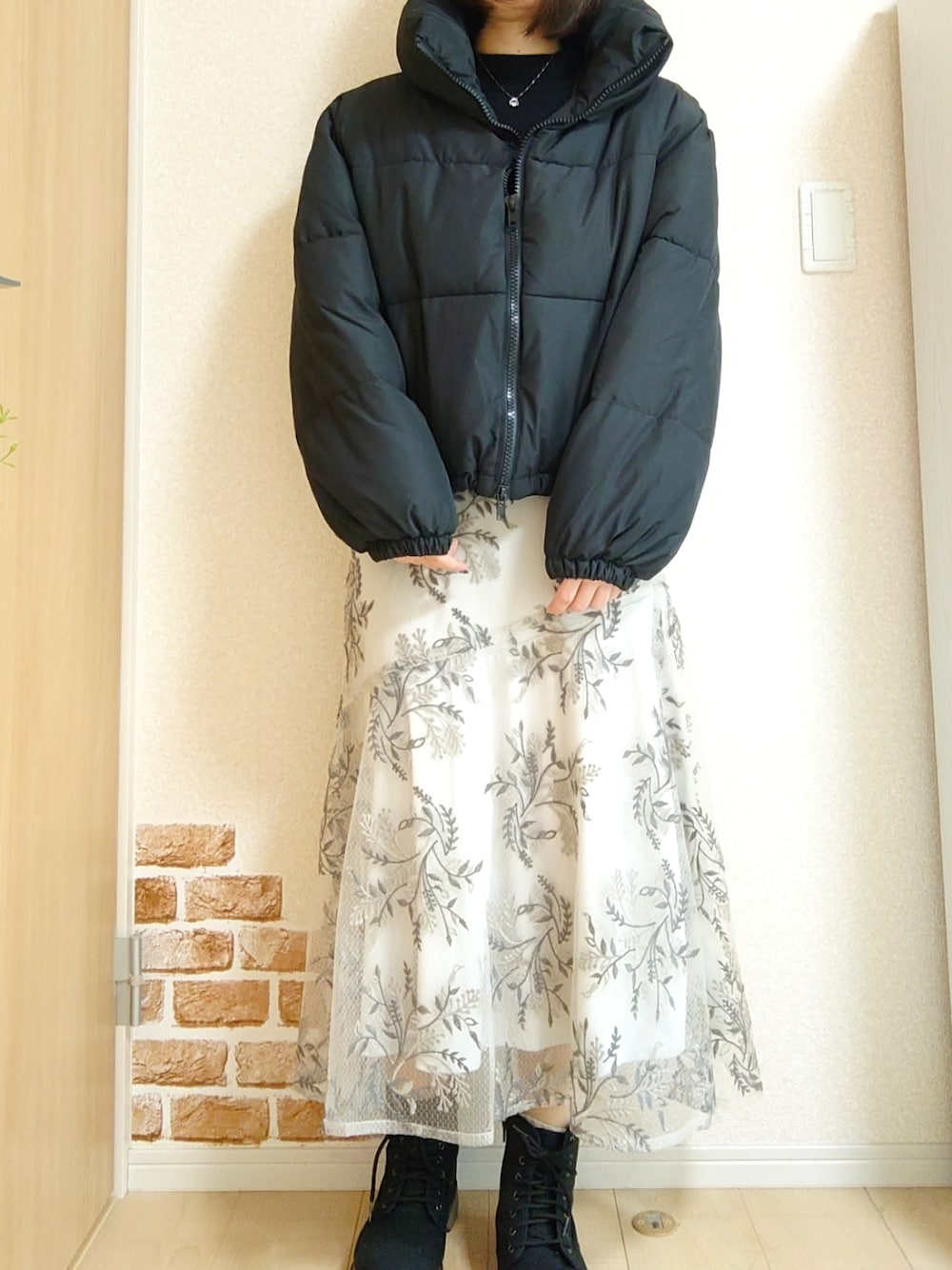 clel ボリュームハイネック ショート中綿ジャケット ダウン チャコールグレー CLEL ダウンジャケット ダウン 「CLEL」Volume Highneck Short Padded