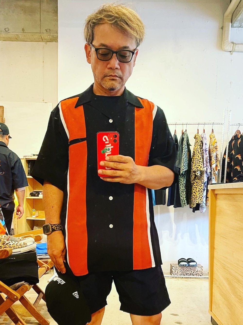 「夏、夏コーデ、休日スタイル、いいね、save、フォローお願いします🤑、キレイめ、低身長、お洒落さんとつながりたい、大人コーデ」｜「WACKO MARIAのアイテム（シャツ/ブラウス、オレンジ系）」を使った、funkynakamuraismさん（メンズ・165cm）の夏コーディネートの1枚目の写真