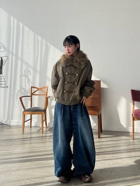 「JEANASIS（ジーナシス）の3Dドレープデニムパンツ/1084933（デニムパンツ、ブルー系）」を使った、みさみささん（レディース・153cm）の秋コーディネート