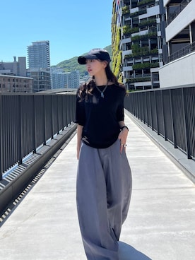 「JEANASIS（ジーナシス）のクロッグローファー/638847（ローファー、ブラック系）」を使った、みさみささん（レディース・153cm）の春コーディネート