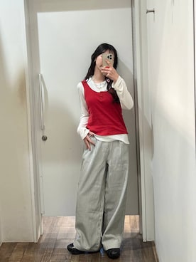 「JEANASIS（ジーナシス）のセミシアーリブヘンリー LS/326122（Tシャツ/カットソー、ホワイト系）」を使った、みさみささん（レディース・153cm）の春コーディネート