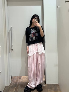 「JEANASIS（ジーナシス）のチャームヴィンテージチェーンネックレス/638258（ネックレス、シルバー系）」を使った、みさみささん（レディース・153cm）の夏コーディネート