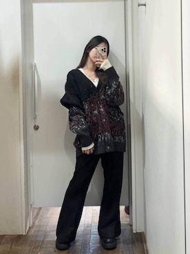 「JEANASIS（ジーナシス）のソフトラメリブUネックLS TEE/240318（Tシャツ/カットソー）」を使った、みさみささん（レディース・153cm）の冬コーディネート