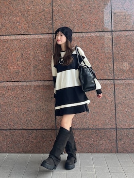 「JEANASIS（ジーナシス）のルーズFITロングブーツ/581263（ブーツ）」を使った、みさみささん（レディース・153cm）の秋コーディネート