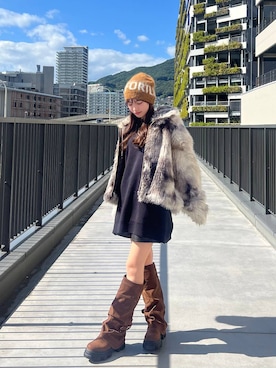 「JEANASIS（ジーナシス）のルーズFITロングブーツ/581263（ブーツ）」を使った、みさみささん（レディース・153cm）の秋コーディネート