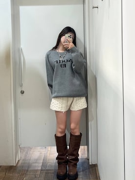 「JEANASIS（ジーナシス）のルーズFITロングブーツ/581263（ブーツ）」を使った、みさみささん（レディース・153cm）の秋コーディネート