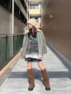 「JEANASIS（ジーナシス）のルーズFITロングブーツ/581263（ブーツ）」を使った、みさみささん（レディース・153cm）の秋コーディネート