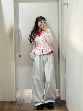 「JEANASIS（ジーナシス）の5ポケットスウェットコクーンパンツ/650280（スウェットパンツ、グレー系）」を使った、みさみささん（レディース・153cm）の春コーディネート