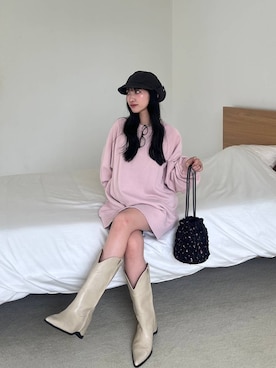 「JEANASIS（ジーナシス）のハナガラシャーリングキンチャクBAG/1063760（ショルダーバッグ、ブラック系）」を使った、みさみささん（レディース・153cm）の夏コーディネート