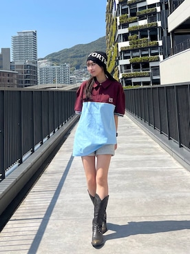 「JEANASIS（ジーナシス）のローグミドルウエスタンブーツ【抗菌防臭テープ付き】/637649（ブーツ、ブラック系）」を使った、みさみささん（レディース・153cm）の春コーディネート