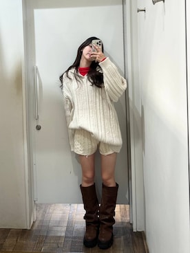 「JEANASIS（ジーナシス）のルーズFITロングブーツ/581263（ブーツ）」を使った、みさみささん（レディース・153cm）の秋コーディネート