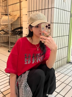 「JEANASIS（ジーナシス）のアソートチェックシャツLS/157636（シャツ/ブラウス、ブラック系）」を使った、みさみささん（レディース・153cm）の春コーディネート