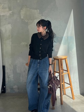 「JEANASIS（ジーナシス）のヴィンテージバレルボストンBAG/1077740（ボストンバッグ、レッド系）」を使った、みさみささん（レディース・153cm）の秋コーディネート