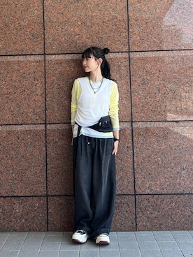 「JEANASIS（ジーナシス）の【CONVERSE別注】オールスタートレックウエーブ DENIM HI/TREKWAVE/633957（スニーカー、ブラック系）」を使った、みさみささん（レディース・153cm）の夏コーディネート