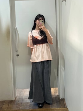 「JEANASIS（ジーナシス）のPlayfulカラーグラフィックプリントTEE/1043150（Tシャツ/カットソー、オレンジ系）」を使った、みさみささん（レディース・153cm）の夏コーディネート