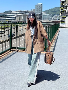 「アイテム（テーラードジャケット、グリーン系）」を使った、みさみささん（レディース・153cm）の夏コーディネート