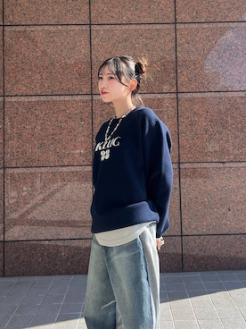 「JEANASIS（ジーナシス）のソフトラメリブUネックLS TEE/240318（Tシャツ/カットソー）」を使った、みさみささん（レディース・153cm）の冬コーディネート