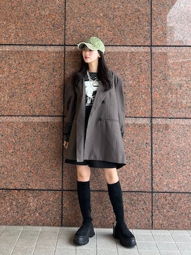 「JEANASIS（ジーナシス）のサキソニーパワショルジャケット/525969（テーラードジャケット）」を使った、みさみささん（レディース・153cm）の秋コーディネート