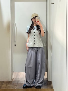「JEANASIS（ジーナシス）のクロッグローファー/638847（ローファー、ブラック系）」を使った、みさみささん（レディース・153cm）の春コーディネート