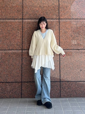 「JEANASIS（ジーナシス）のストーンクロス2レンネックレス/638280（ネックレス、シルバー系）」を使った、みさみささん（レディース・153cm）の春コーディネート