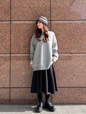 「JEANASIS（ジーナシス）のソフトラメリブUネックLS TEE/240318（Tシャツ/カットソー）」を使った、みさみささん（レディース・153cm）の冬コーディネート