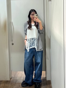 「JEANASIS（ジーナシス）のコードMIXチェーンネックレス/661786（ネックレス、ブラック系）」を使った、みさみささん（レディース・153cm）の春コーディネート