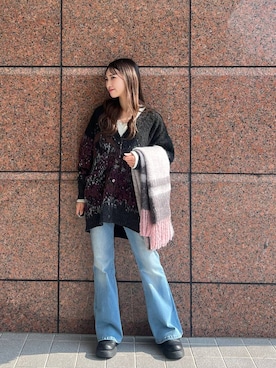 「JEANASIS（ジーナシス）のソフトラメリブUネックLS TEE/240318（Tシャツ/カットソー）」を使った、みさみささん（レディース・153cm）の秋コーディネート