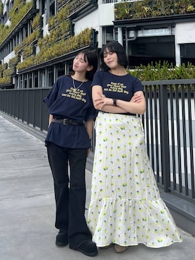 「JEANASIS（ジーナシス）のコットンフィットフレアデニム/638819（デニムパンツ、ブラック系）」を使った、みさみささん（レディース・153cm）の春コーディネート