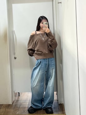 「JEANASIS（ジーナシス）のアイテム（デニムパンツ）」を使った、みさみささん（レディース・153cm）の秋コーディネート