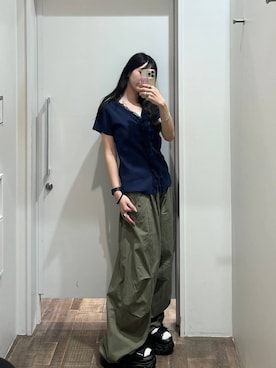 「JEANASIS（ジーナシス）のチャームヴィンテージチェーンネックレス/638258（ネックレス、シルバー系）」を使った、みさみささん（レディース・153cm）の夏コーディネート