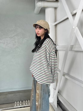 「JEANASIS（ジーナシス）のペイントグランジデニム/1050424（デニムパンツ、ブルー系）」を使った、みさみささん（レディース・153cm）の秋コーディネート