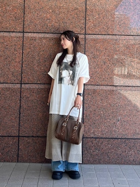 「アイテム（ボストンバッグ、グリーン系）」を使った、みさみささん（レディース・153cm）の夏コーディネート