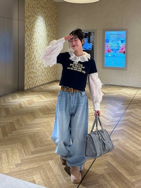 「JEANASIS（ジーナシス）のフレームバックルベルト/634535（ベルト、ベージュ系）」を使った、みさみささん（レディース・153cm）の春コーディネート