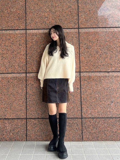 デニムフロッキースカート38 ウィムガゼット Whim Gazette デニムフロッキースリットスカート