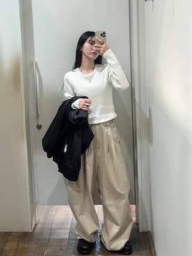 「JEANASIS（ジーナシス）のダンボールBIGフードブルゾン/638699（ブルゾン、ブラック系）」を使った、みさみささん（レディース・153cm）の春コーディネート