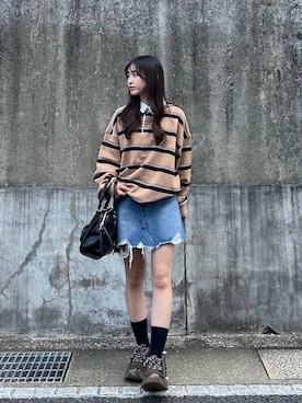 「アイテム（ポロシャツ）」を使った、みさみささん（レディース・153cm）の秋コーディネート
