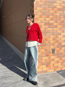 「JEANASIS（ジーナシス）のソフトラメリブUネックLS TEE/240318（Tシャツ/カットソー）」を使った、みさみささん（レディース・153cm）の冬コーディネート